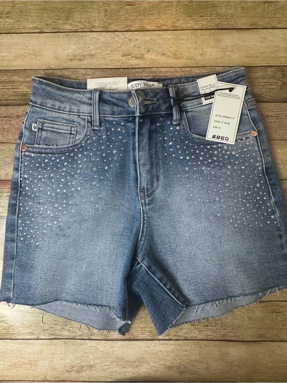 Judy Blue Light Blue Rhinestone Embellished Denim Shorts